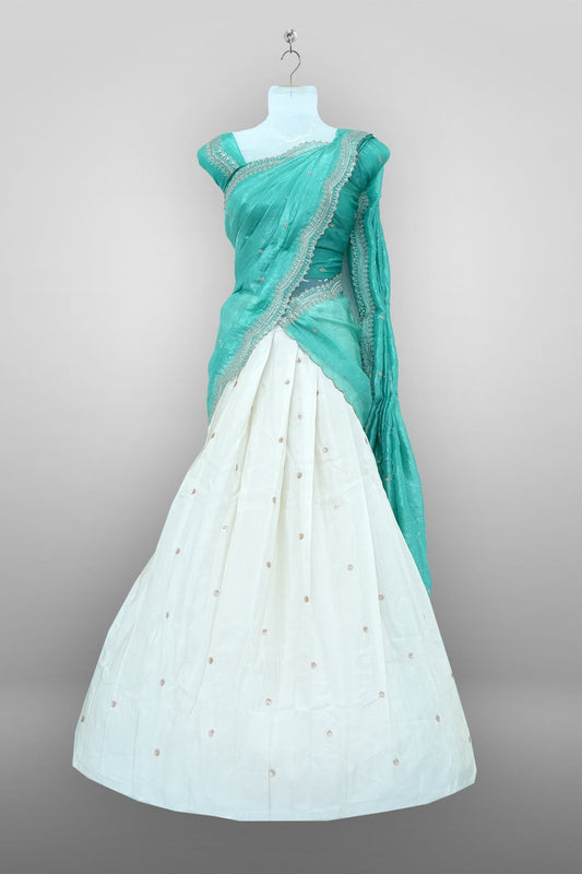 Light Turquoise Viscose Shimmer Dhavani Set with Crush Tissue Dupatta D011