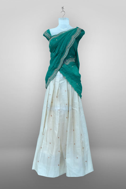 Teal Viscose Shimmer Dhavani Set with Crush Tissue Dupatta D012