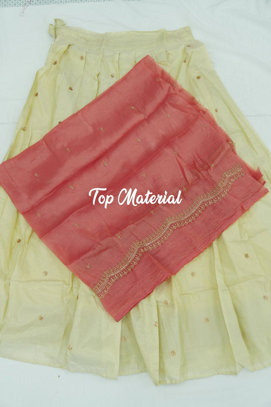 Crush Tissue Blouse with Viscose Butta Skirt – Coral