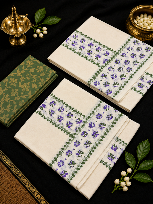 Block Printed Set mund dual color (with blouse) Lavender & Green