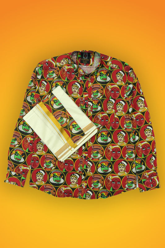 Men’s Full Sleeve Shirt & Double Dothi Combo – Cultural Fusion Print