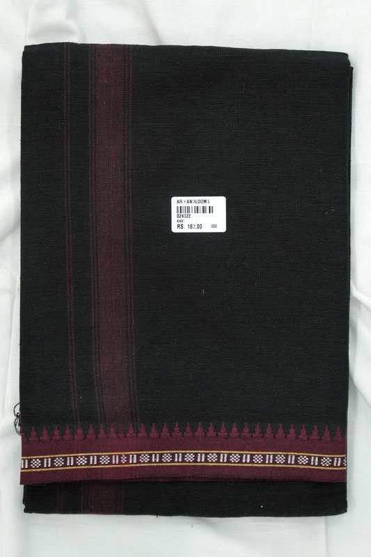Black Single Dhothi – Maroon Border & Kara