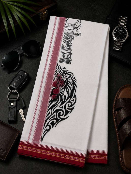 LION PRINT Single Mund - Red