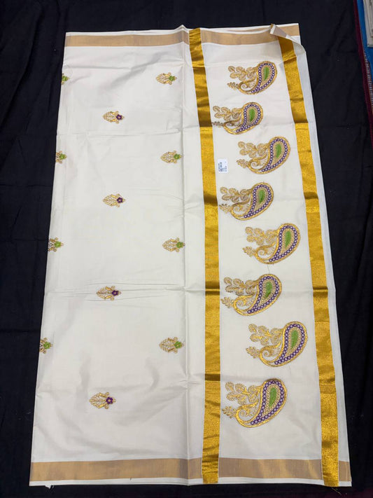 Embroidery Set Saree - Motif Purple & Green