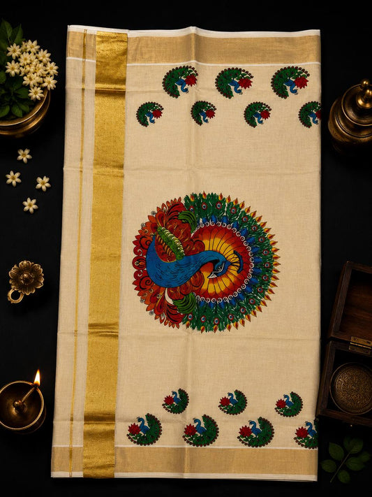 Peacock (round) Golden tissue Set Saree (limited Stock)