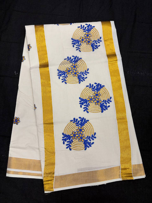 Embroidery Set Saree - Round Motif Blue