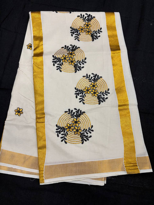Embroidery Set Saree - Round Motif Black