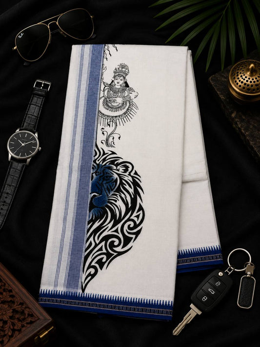 LION PRINT Single Mund - Blue
