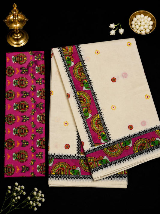 Kathakali Set Saree - Pink (with Blouse)