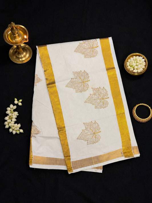Embroidery Set Saree - Golden Leaf