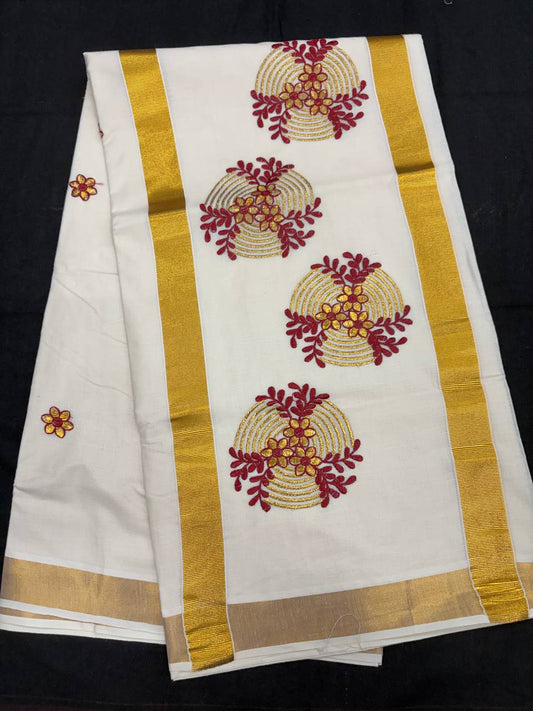 Embroidery Set Saree - Round Motif Red