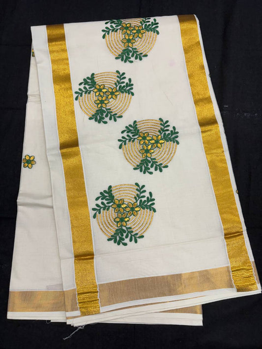 Embroidery Set Saree - Round Motif Green