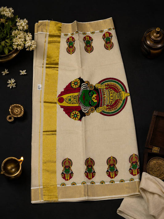 Kathakali Print(a) golden tissue Set Saree (limited Stock)