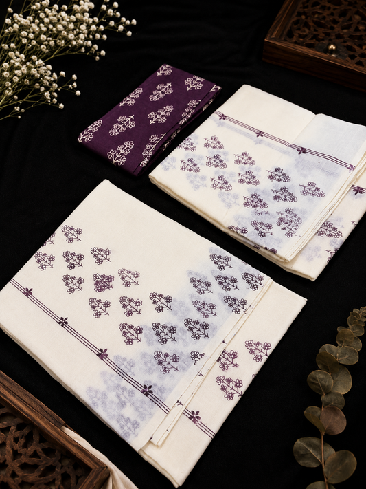 Set mund Floral print simple kara (with Blouse) - Purple