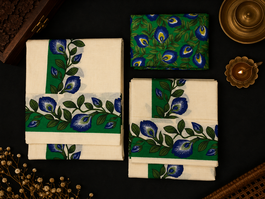 Shang Pushpam (pea flower) Set Mund (with Blouse)