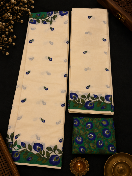 Shang Pushpam (pea flower) Set Mund (with Blouse)