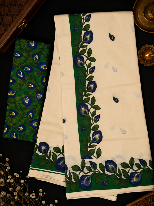 Shang Pushpam (pea flower) Set Saree (with Blouse)