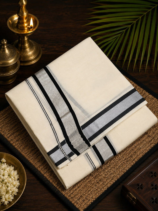 Double Dhothi Cotton 788-Silver-black