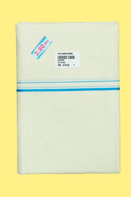 Simple Eerkkil Kara Set Mundu (Sky Blue) – Slender Borders & Kara