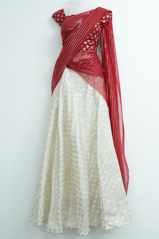 Chiffon Dhavani Set - Red (09)