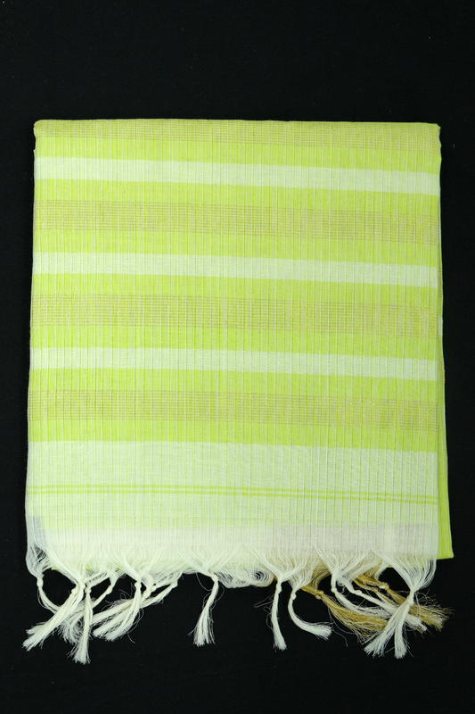Cotton Saree – Lime Green with Golden Zari Lines (#0025)