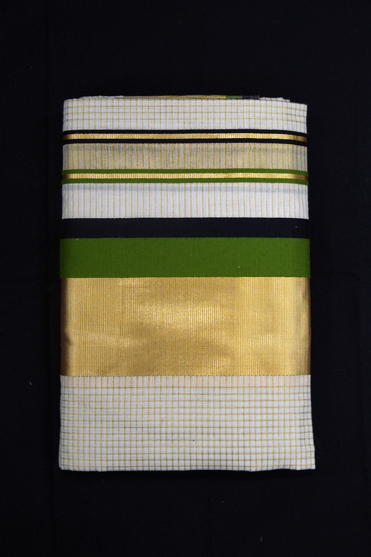 Set Mundu – Green & Black with Golden Split Kara & Micro Checks