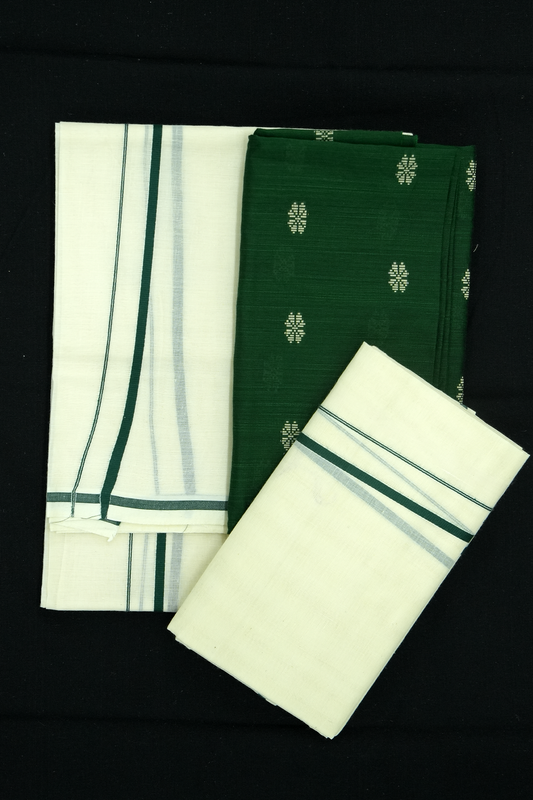 Puliyilakara Set Mund with Blouse – Dark Green