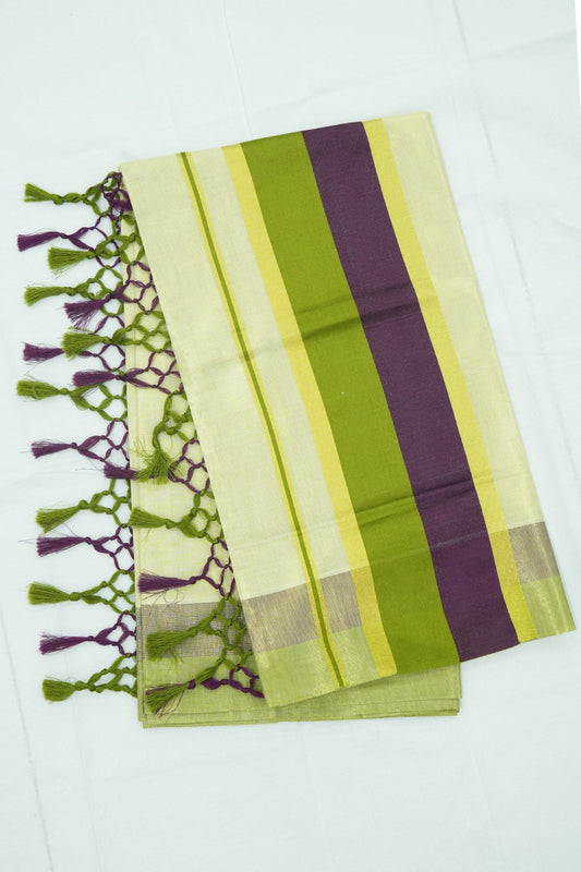 Dual Color Kara Set Saree – Green & Purple (Vadamalli) | Golden Tissue