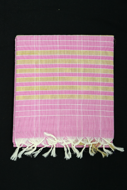 Cotton Saree – Pink with Golden Zari Lines (#0011)