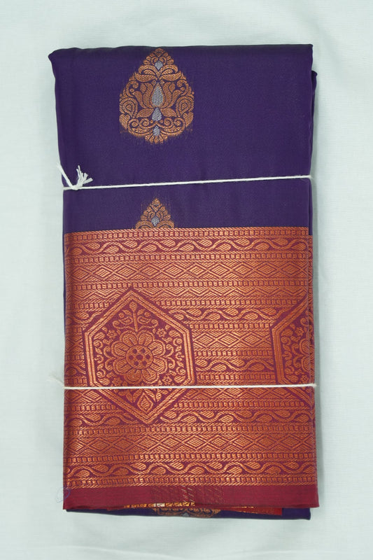 Soft Silk Saree with Copper Zari – Violet and Maroon