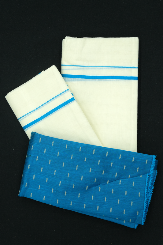 Puliyilakara Set Mund with Blouse – Light Blue