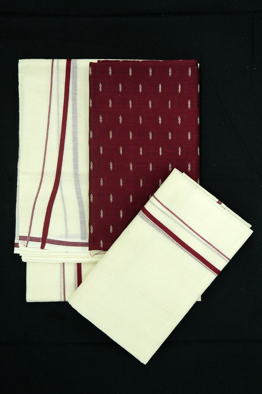 Puliyilakara Set Mund with Blouse – Maroon