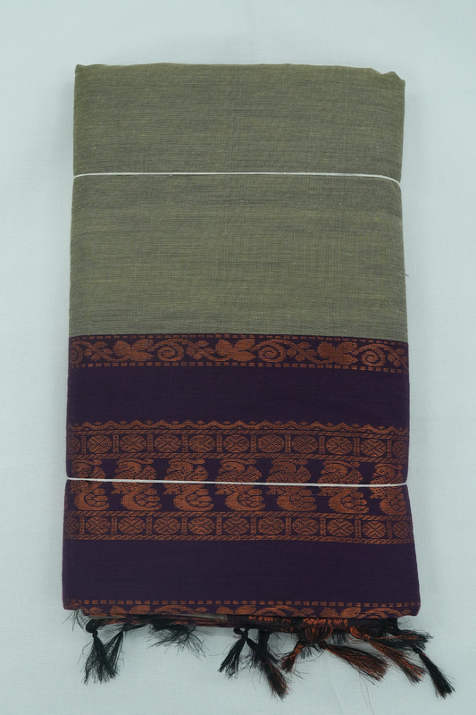Kalyani Cotton Saree – ASH & Violet Border (02))