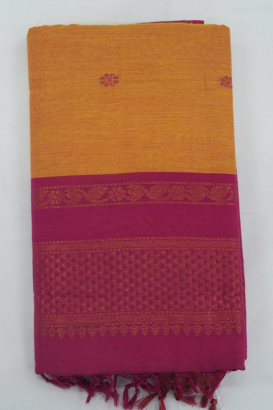Kalyani Cotton Saree – Mango Yellow with Magenta Border (10)