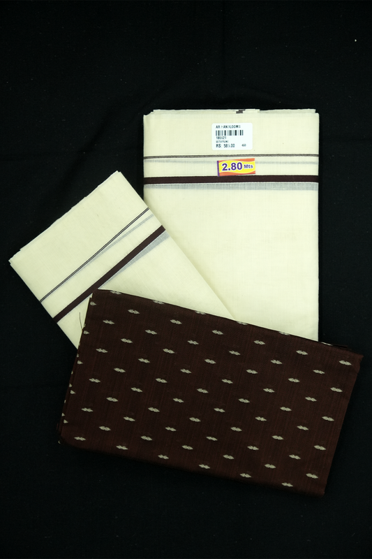 Puliyilakara Set Mund with Blouse – Coffee Brown