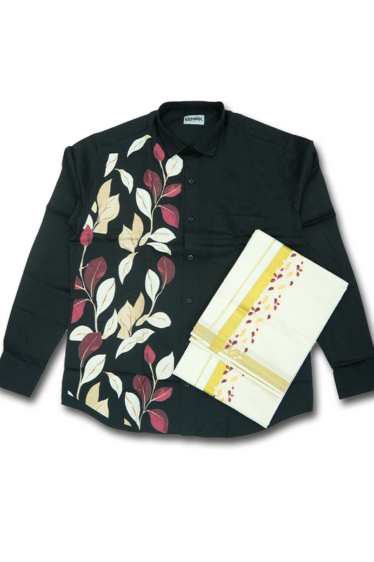 Floral Design Mens Combo (full sleeve Shirt + Double Dhothi)