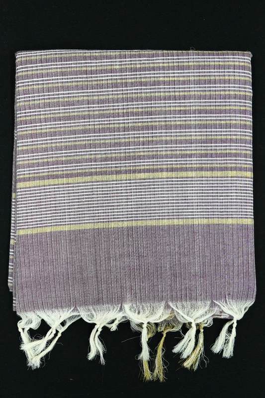 Cotton Saree – Dark Lavender with Golden Zari Lines (#0006)