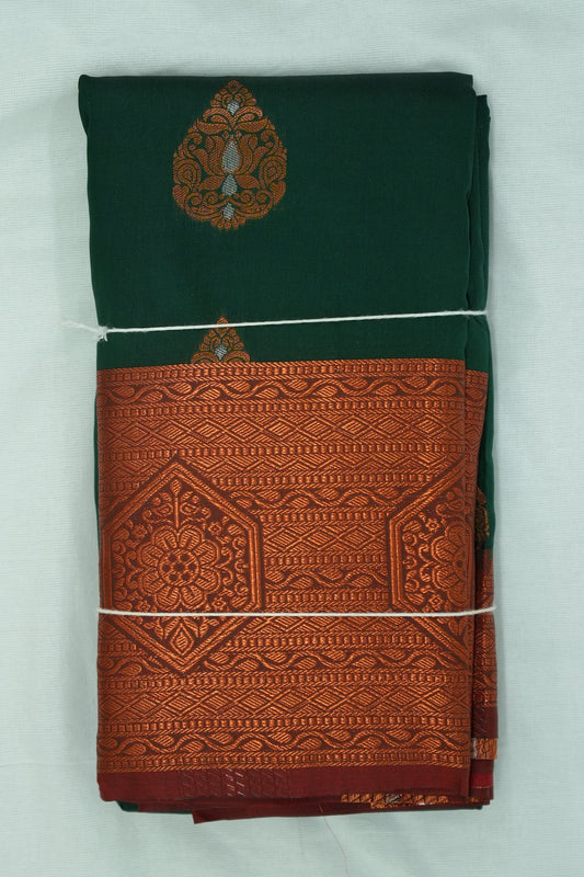 Soft Silk Saree with Copper Zari – Dark Green and Maroon