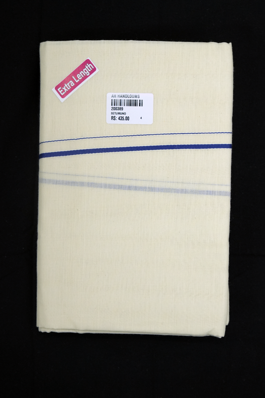 Simple Eerkkil Kara Set Mundu (Blue) – Slender Borders & Kara