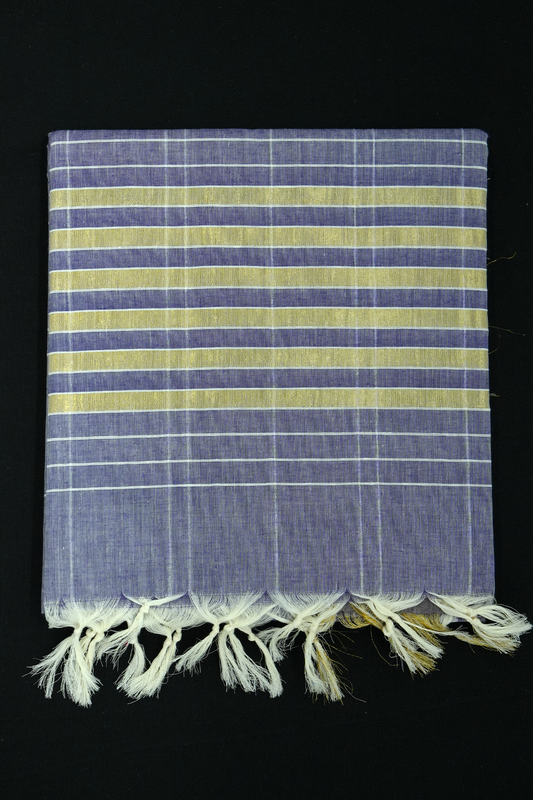 Cotton Saree – Dark Violet with Golden Zari Lines (#0003)