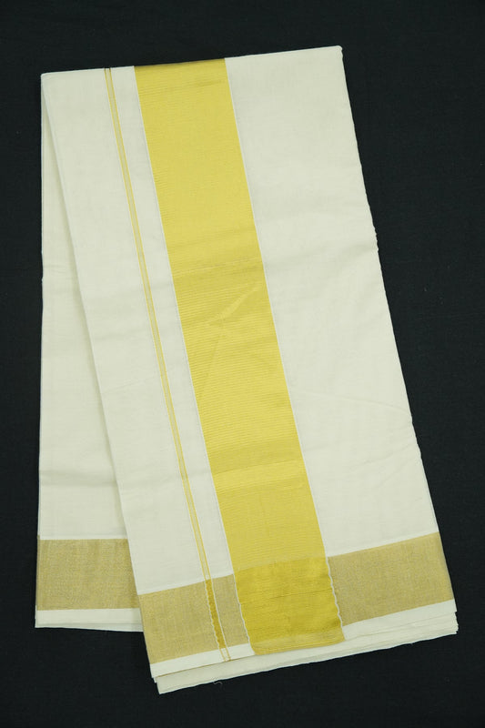 Plain Cotton Set Saree with Golden Zari Kara – 4-Inch Kara Version