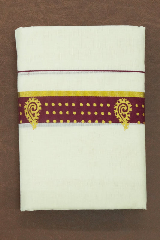 Set Mundu – Maroon Majesty with Golden Highlights