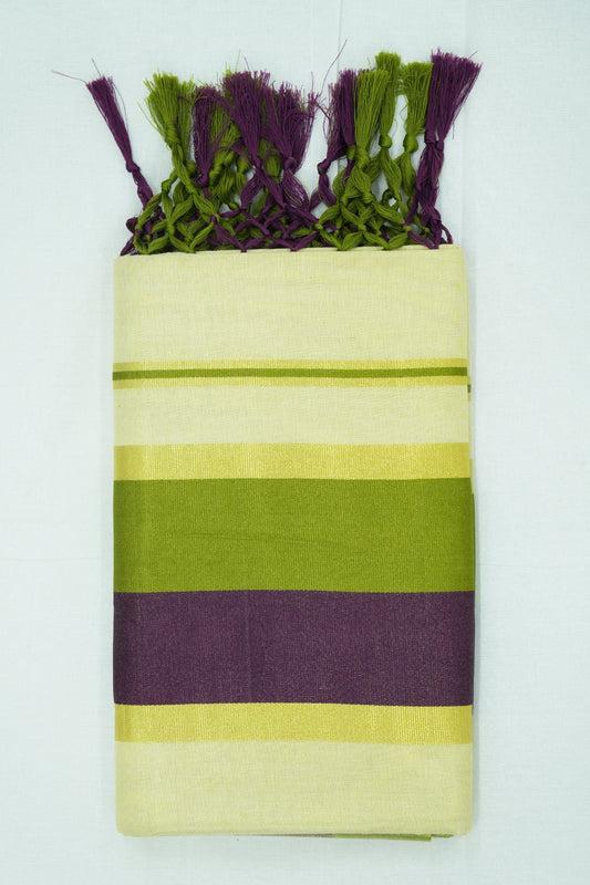 Dual Color Kara Set Saree – Green & Purple (Vadamalli) | Golden Tissue