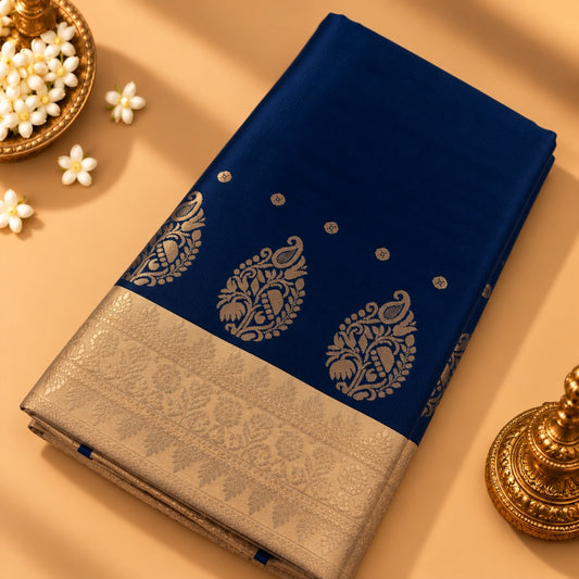 Royal Blue Soft Silk Saree with Gold Border | AR Handlooms