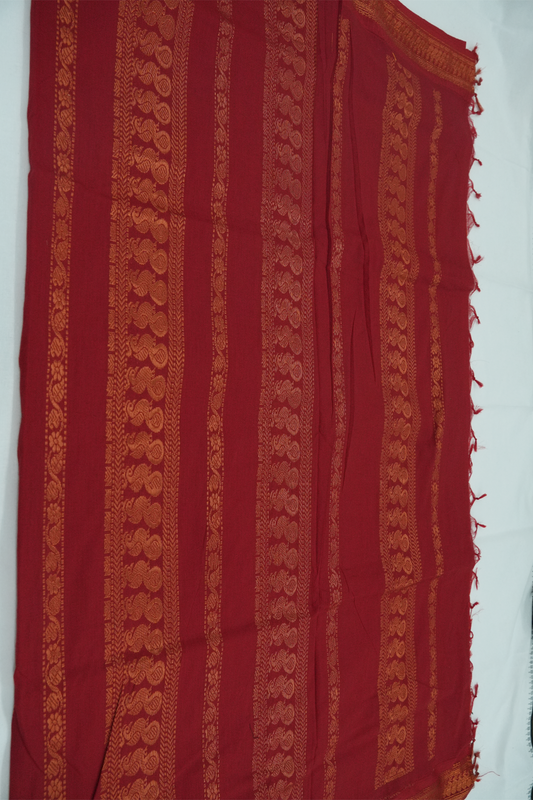 Kalyani Cotton Saree – Orange with Red Border (06)