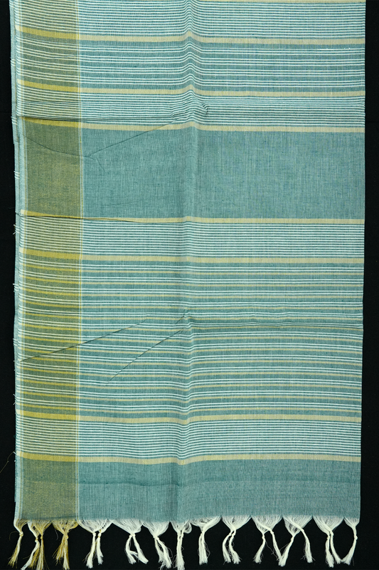 Cotton Saree – Turquiose with Golden Zari Lines (#0015)