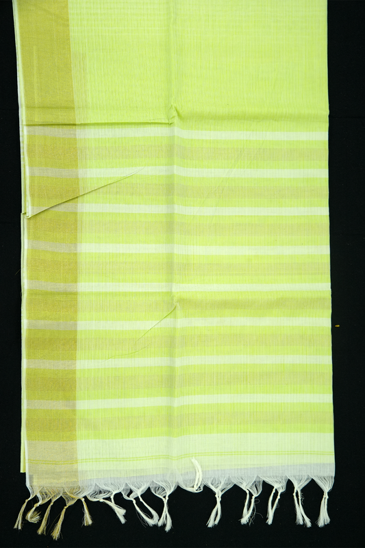 Cotton Saree – Lime Green with Golden Zari Lines (#0025)