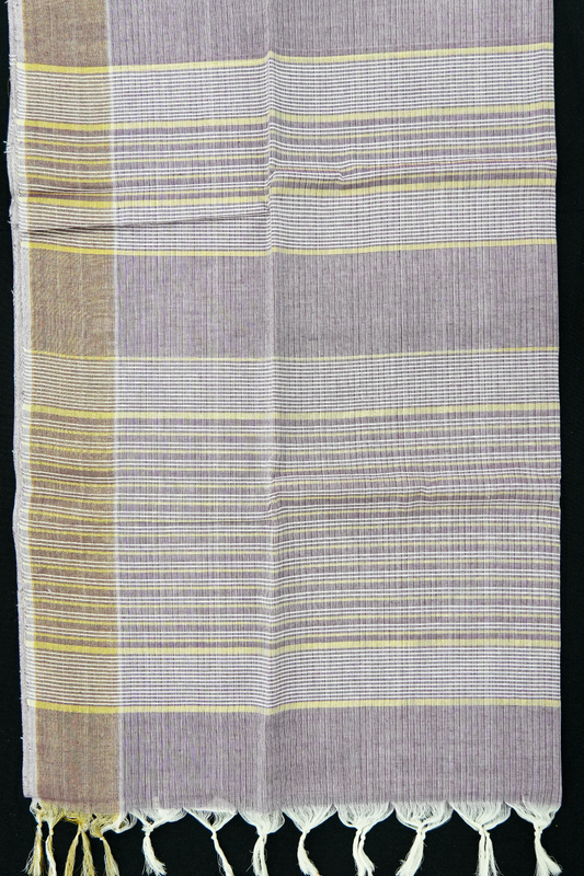 Cotton Saree – Dark Lavender with Golden Zari Lines (#0006)