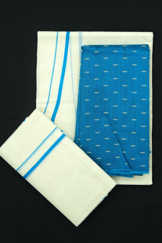 Puliyilakara Set Mund with Blouse – Light Blue