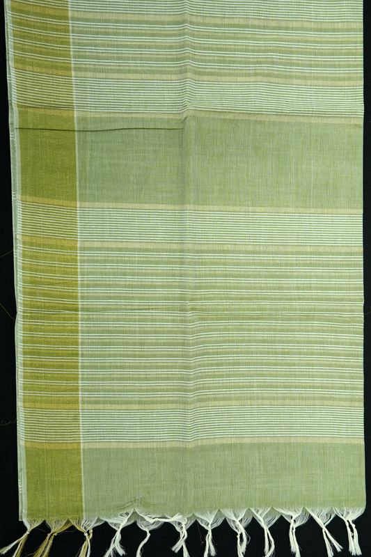 Cotton Saree – Pista Green with Golden Zari Lines (#0012)